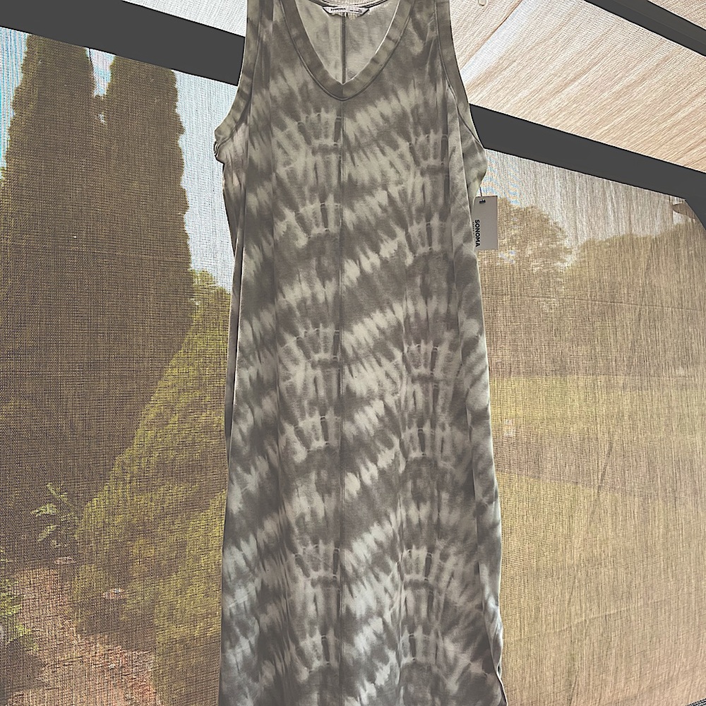 Sonoma Good For Life Casual Gray & White Sleeveless Maxi Dress.